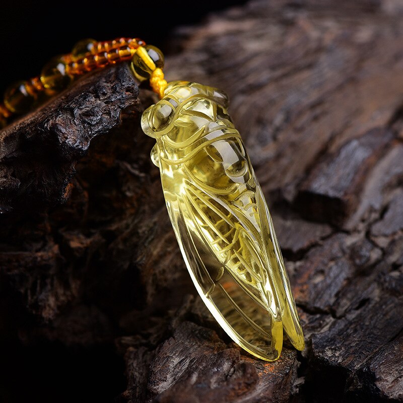 Natural Citrine Hand Carved Cicada Jade Pendant