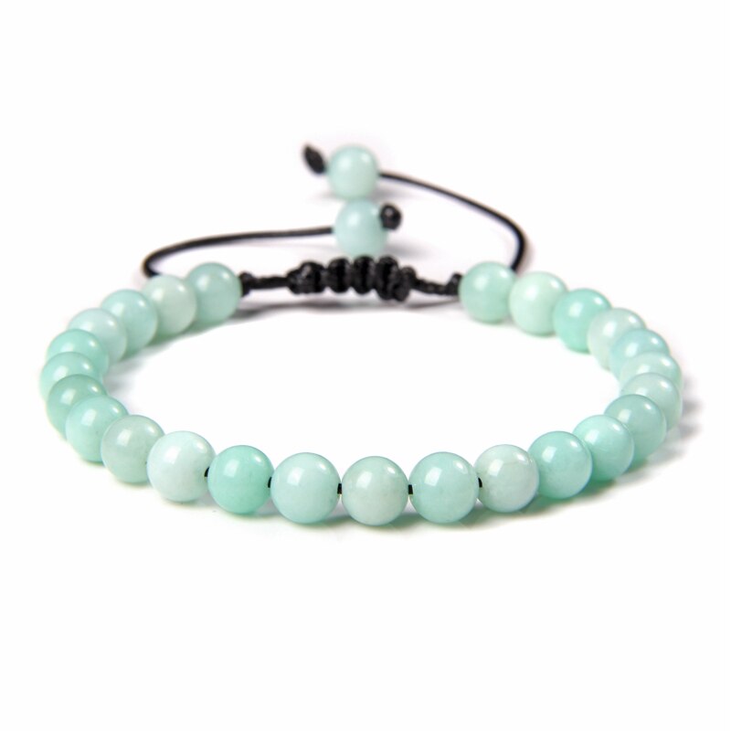 Men Bracelets Adjustable 6 mm Natural Green Jade
