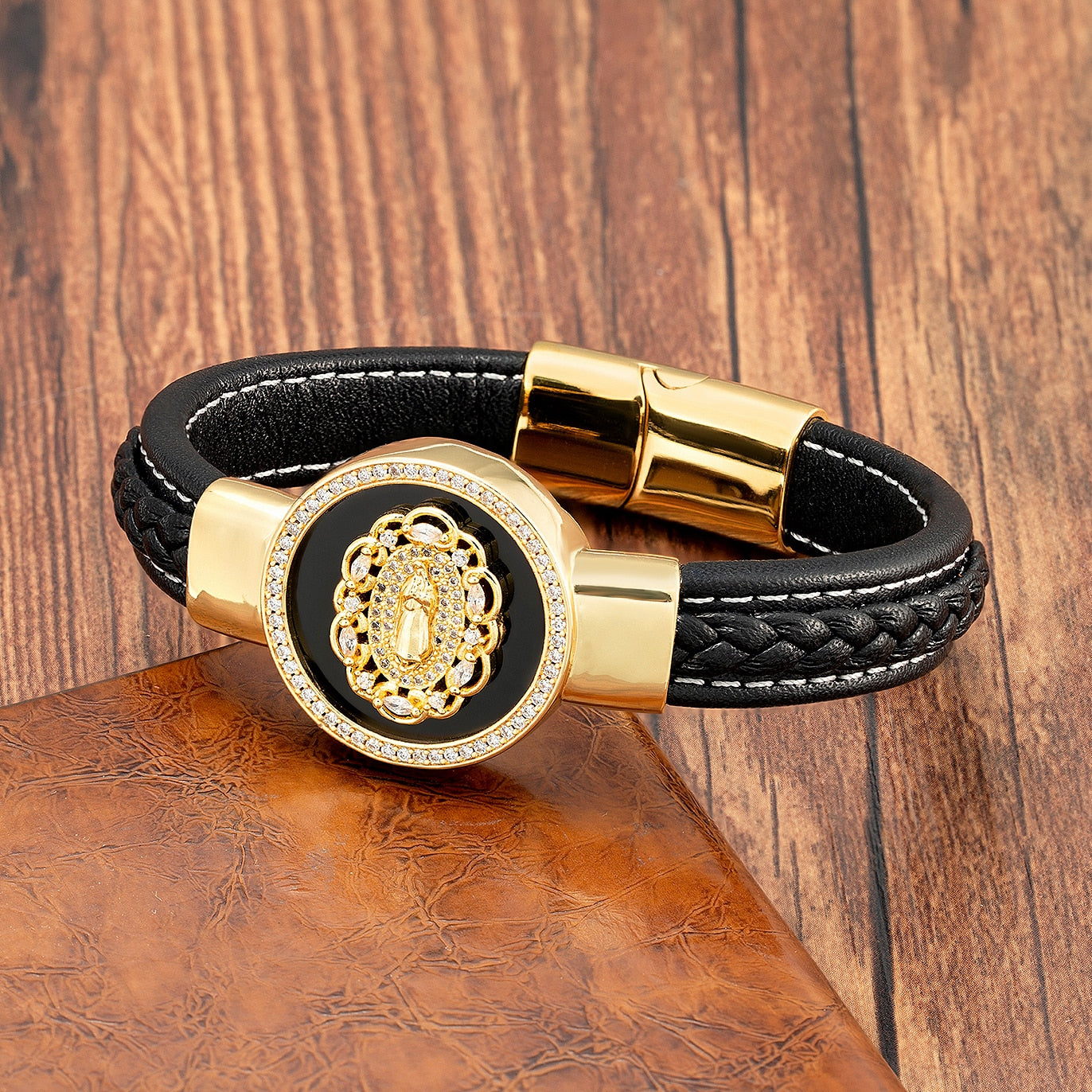 Trendy Jesus Charm Cubic Zirconia Men Bracelet