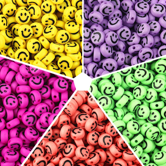 Oval Shape Acrylic Spaced Beads Smile Face Beads