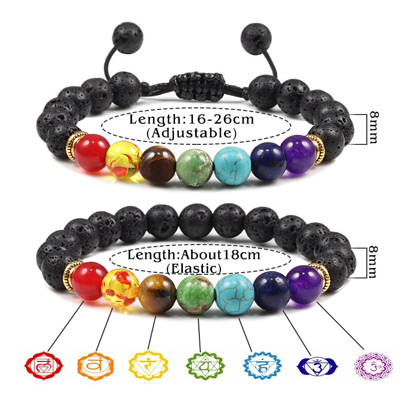 7 Chakra Bracelet Men Black Lava Tiger Eye Stones