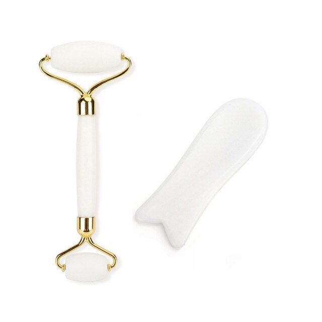 White Crystal Jade Roller Set Anti Wrinkles Face Lift