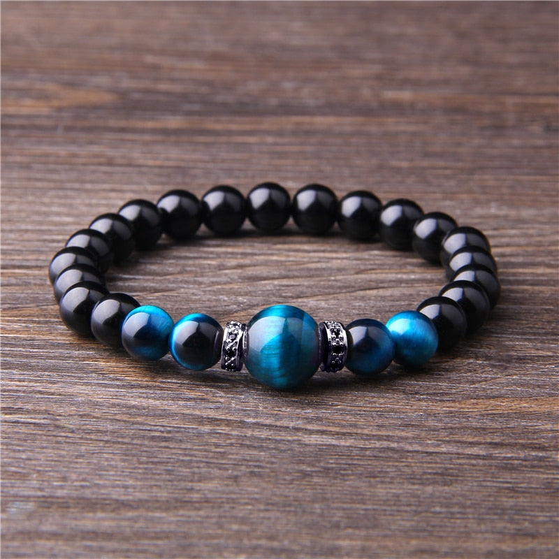 Natural Stone Bracelets Men Royal Blue Tiger Eye