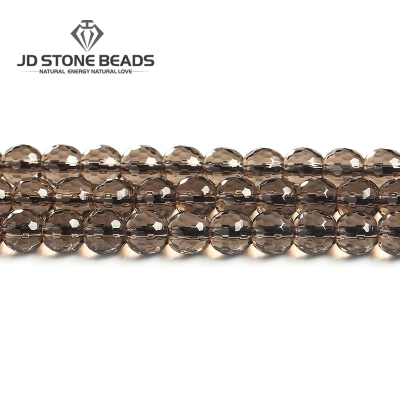 Natural Stone Faceted Smoky Quartz Bead Round