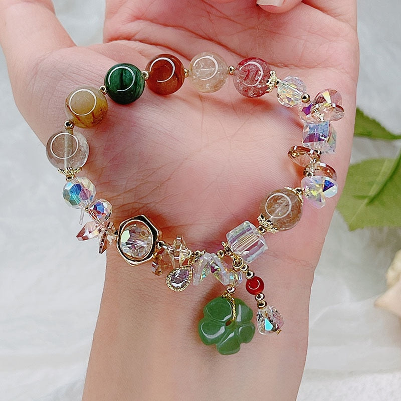 Ethnic Natural Green Jade Flower Waterdrop