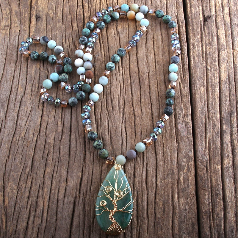 Bohemian Jewelry Natural Stones Glass Crystal Knotted