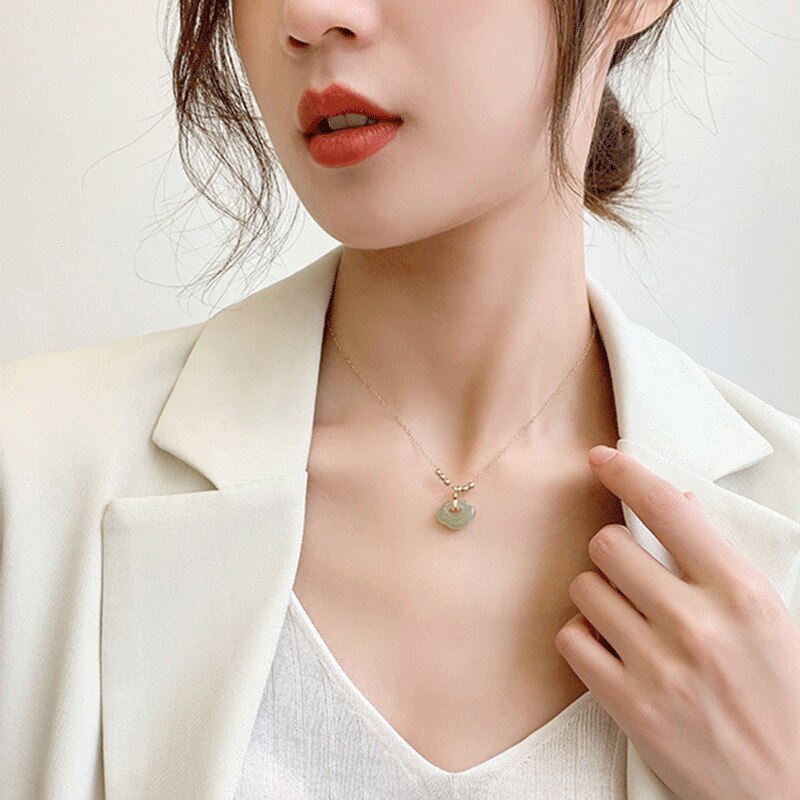 Ethnic 925 Silver Imitation Hetian Jade Necklace