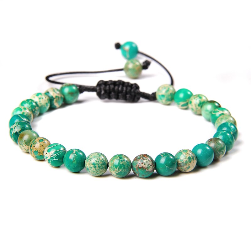 Men Bracelets Adjustable 6 mm Natural Green Jade