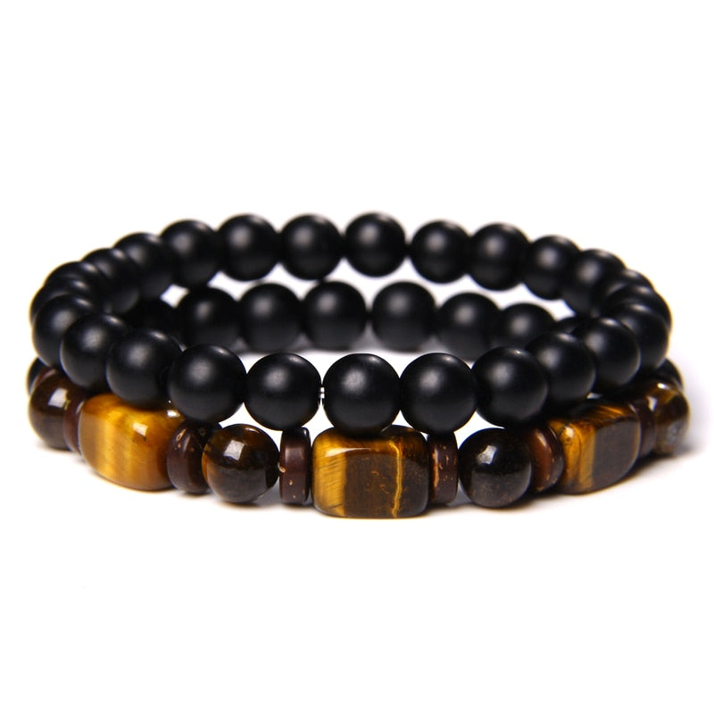 2 Chains Bracelet Set Men Vintage Stretch Bracelets