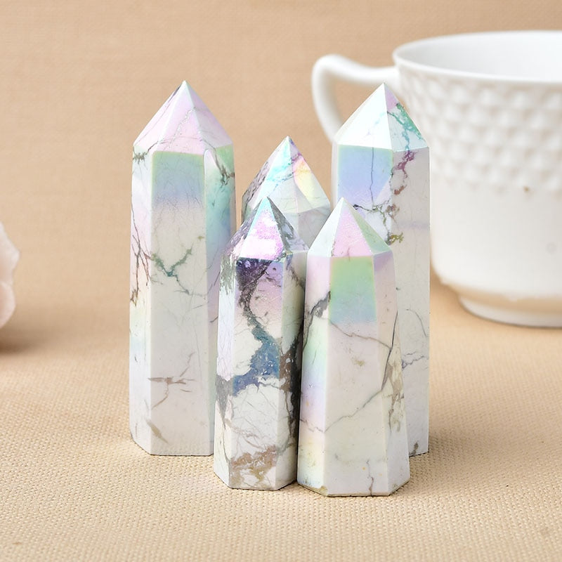 Aura Howlite Crystal Point Electroplating Wand Healing