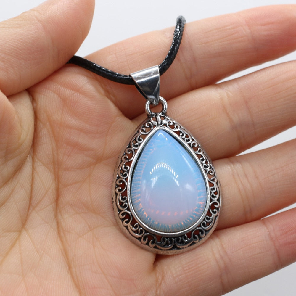 Natural Stone Necklace Water Drop Crystal