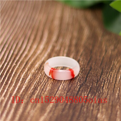 Natural Red White Hetian Jade Ring Chinese Jadeite