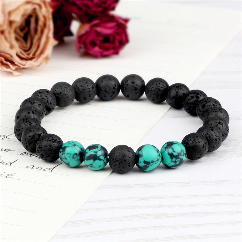 Couples Beaded Bracelet 8mm Natural Black Lava