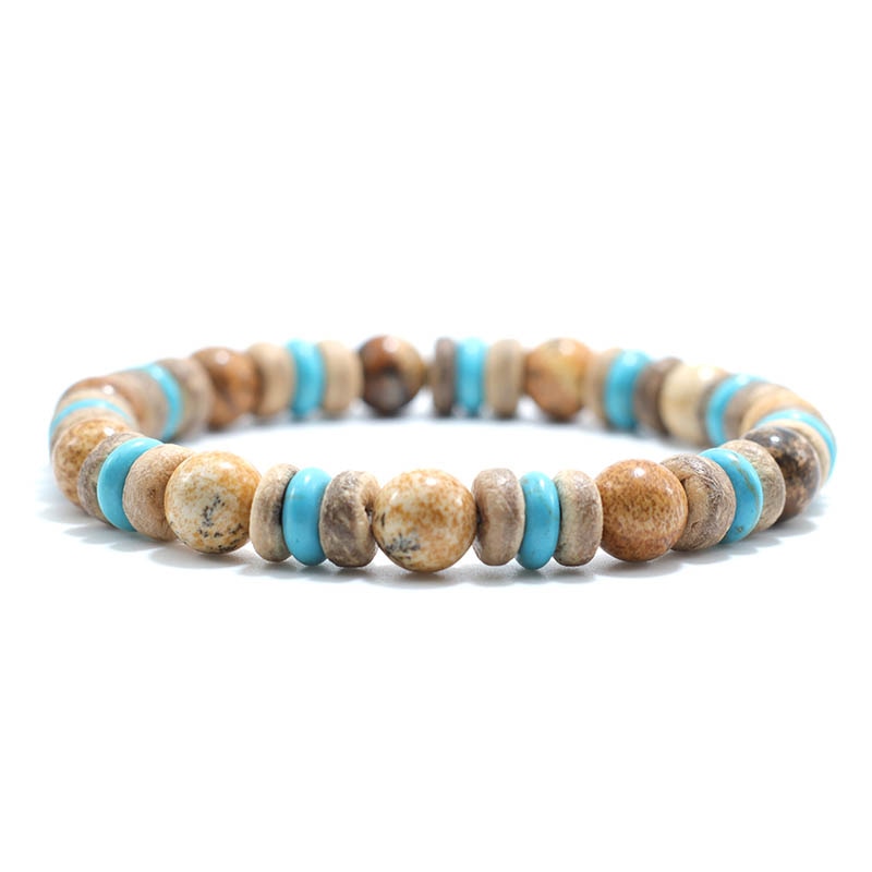 Vintage Wood Beaded Bracelet Mens Natural Lava