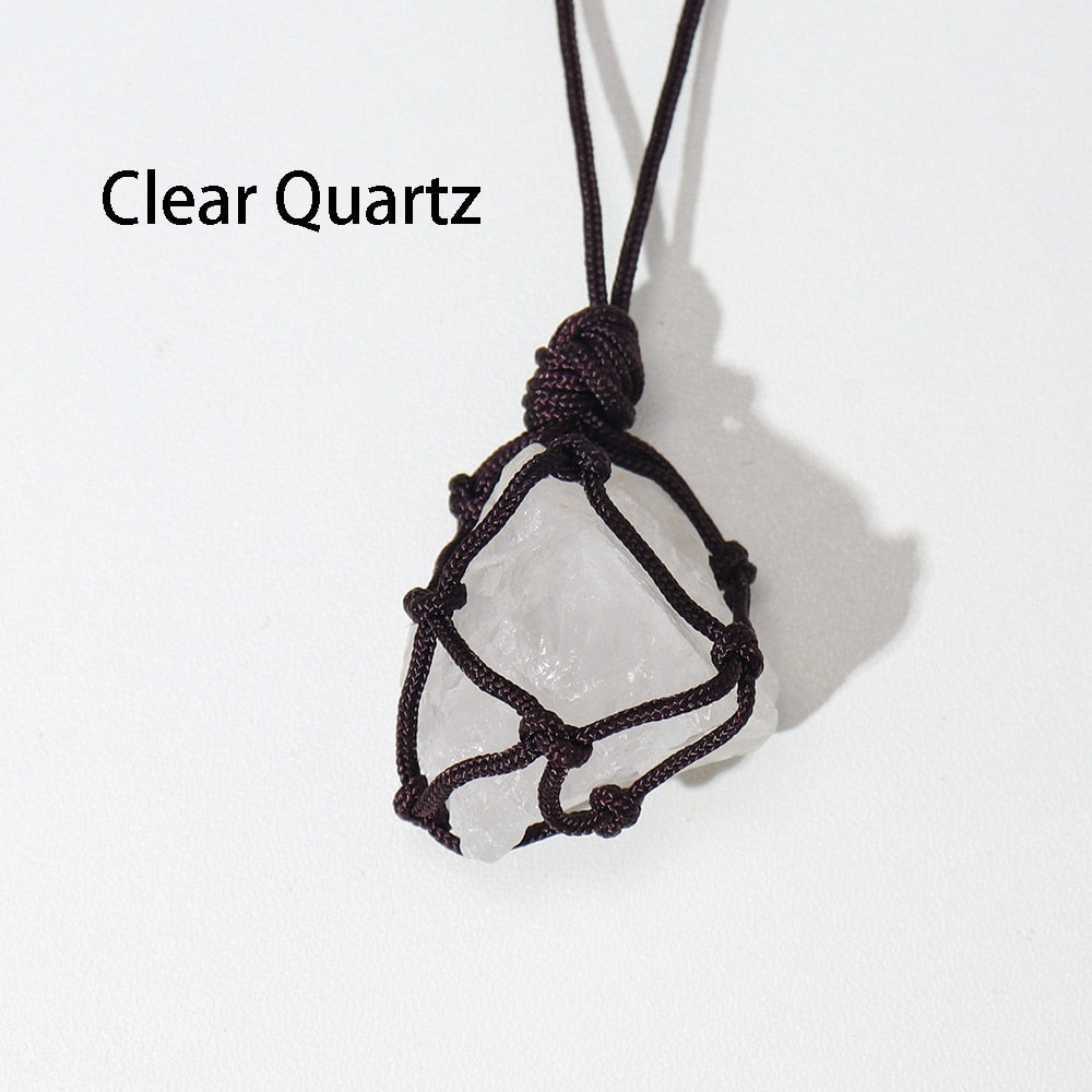 Natural Crystal Quartz Raw Net pocket pendant Crystal