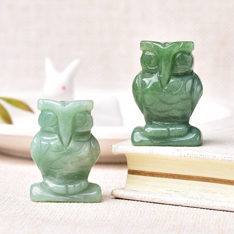 Carved Owl Animal Ornaments Aventurine