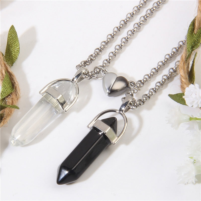 Magnetic Heart Couple Necklace Natural Quartz