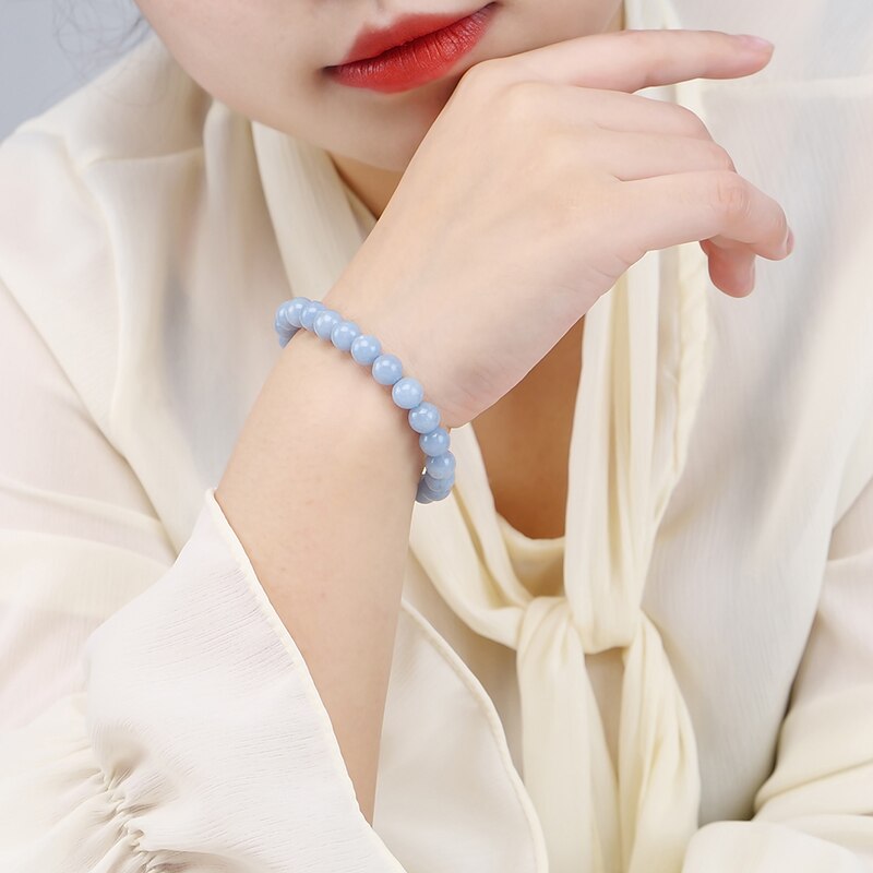 JD Natural Stone Blue Angelite Angel Bracelet