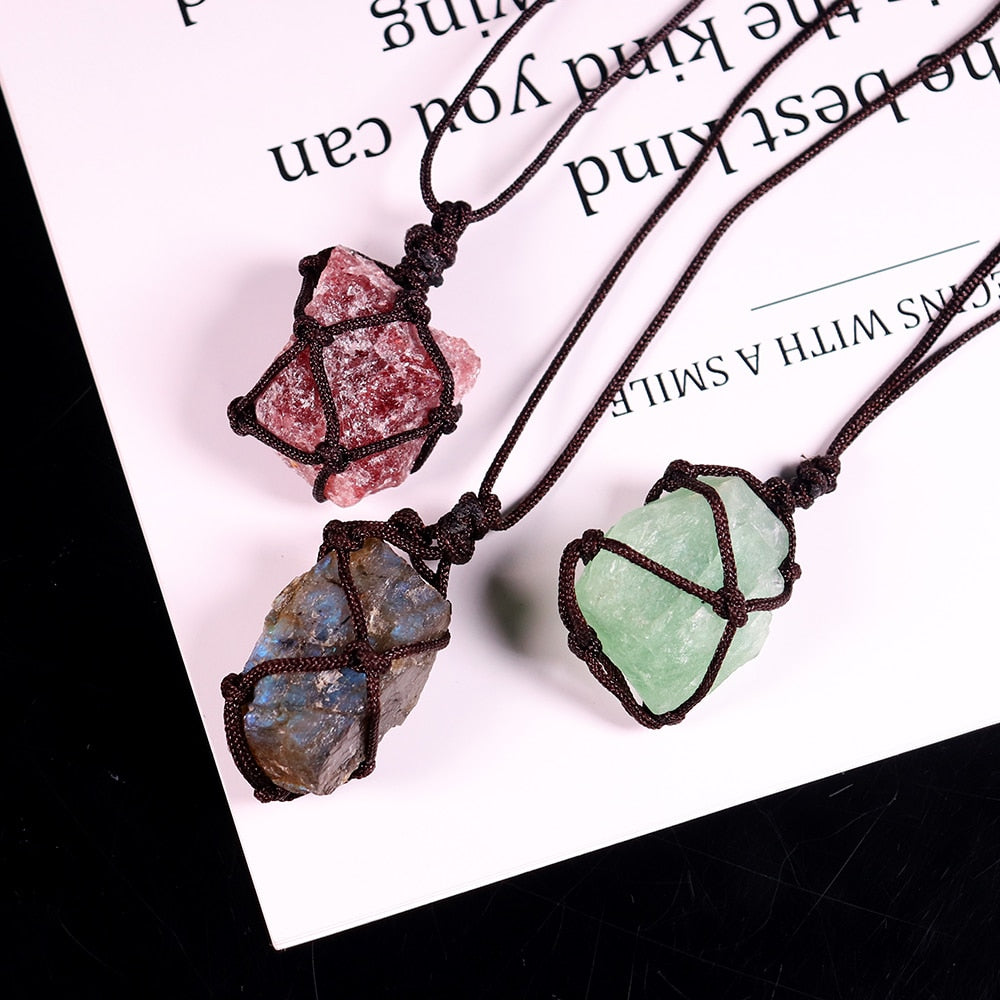 Natural Crystal Quartz Raw Net pocket pendant Crystal