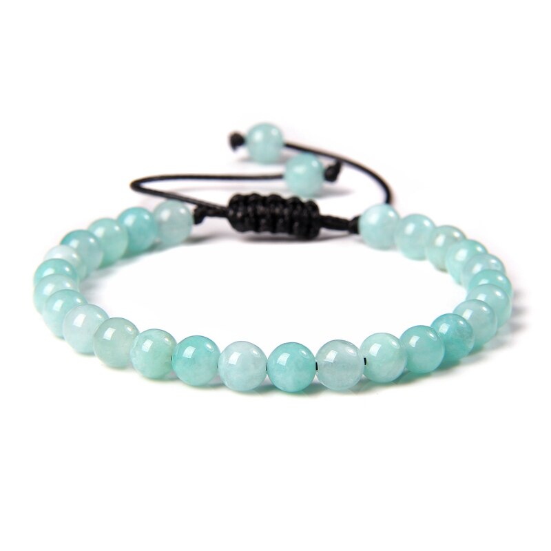 Men Bracelets Adjustable 6 mm Natural Green Jade