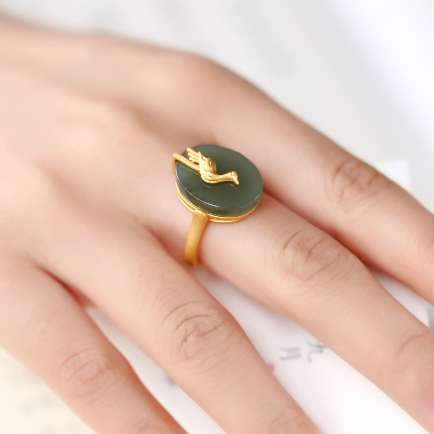 Hetian jade cloud crane opening adjustable ring