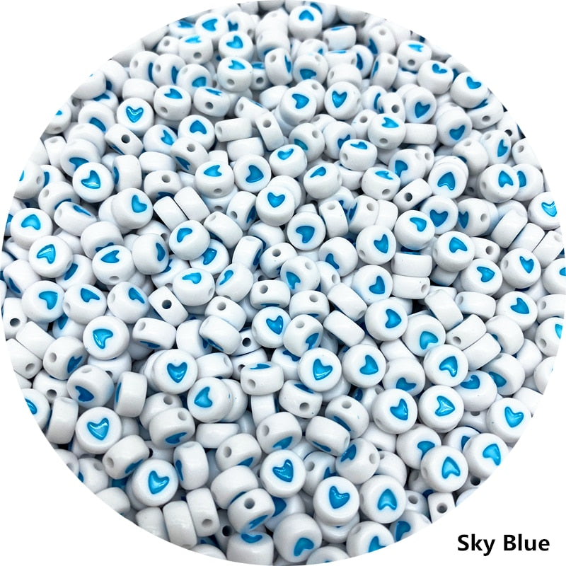 Love Heart Acrylic Flat Round Beads