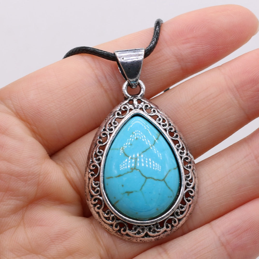 Natural Stone Necklace Water Drop Crystal