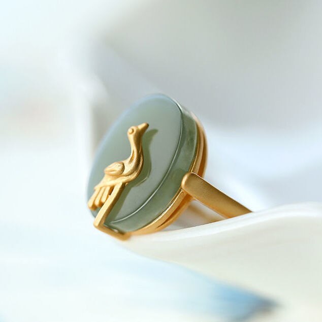 Hetian jade cloud crane opening adjustable ring