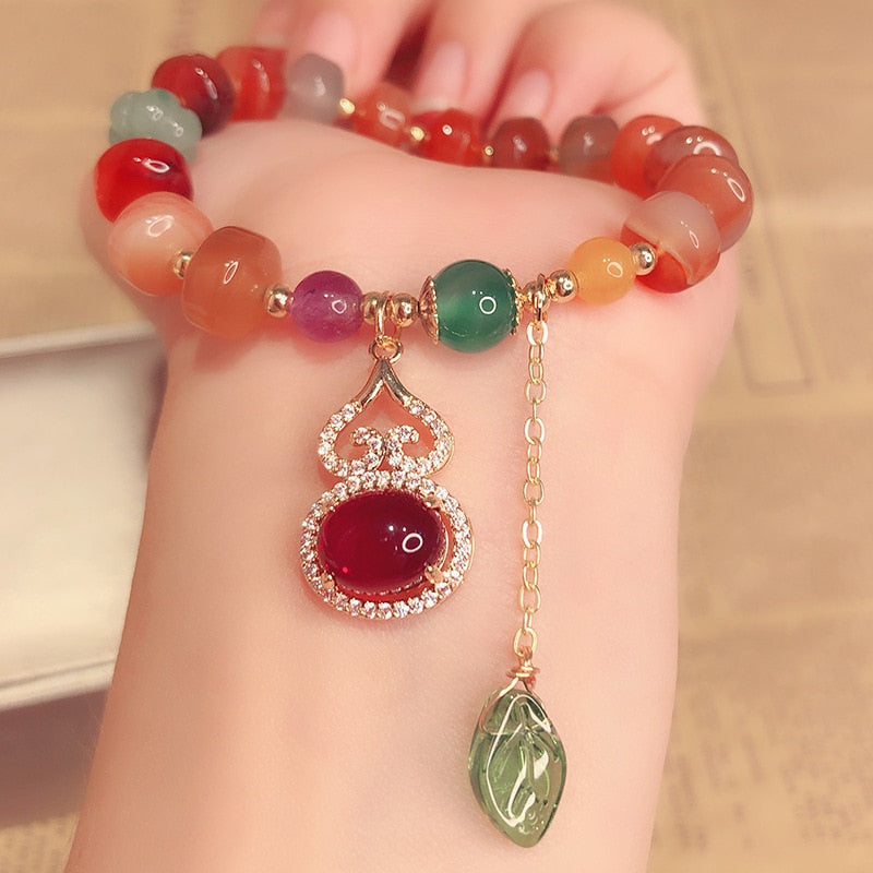 Gourd Shape Natural Agate Jade Beaded Bracelets