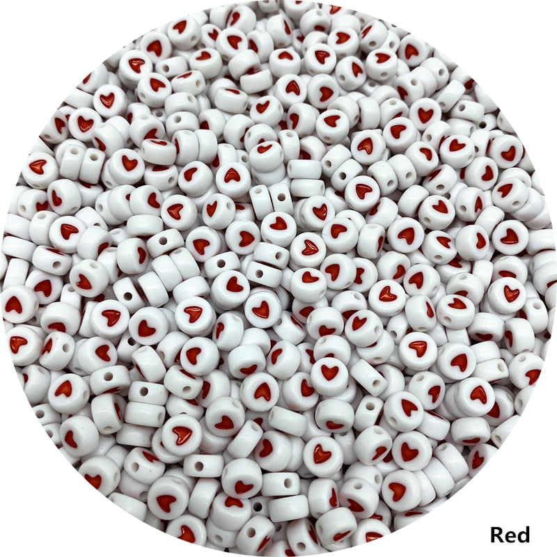 Love Heart Acrylic Flat Round Beads