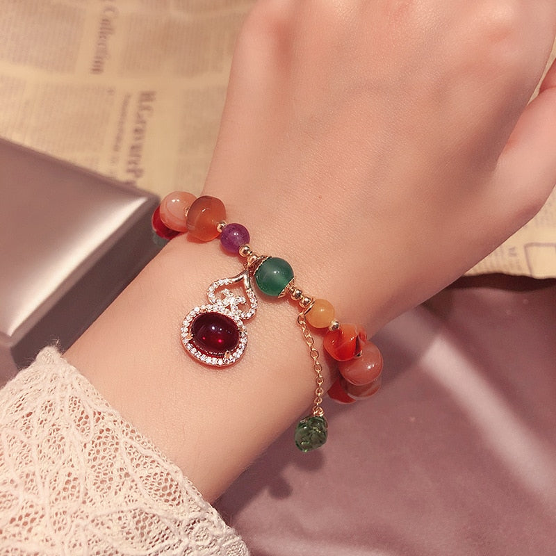 Gourd Shape Natural Agate Jade Beaded Bracelets