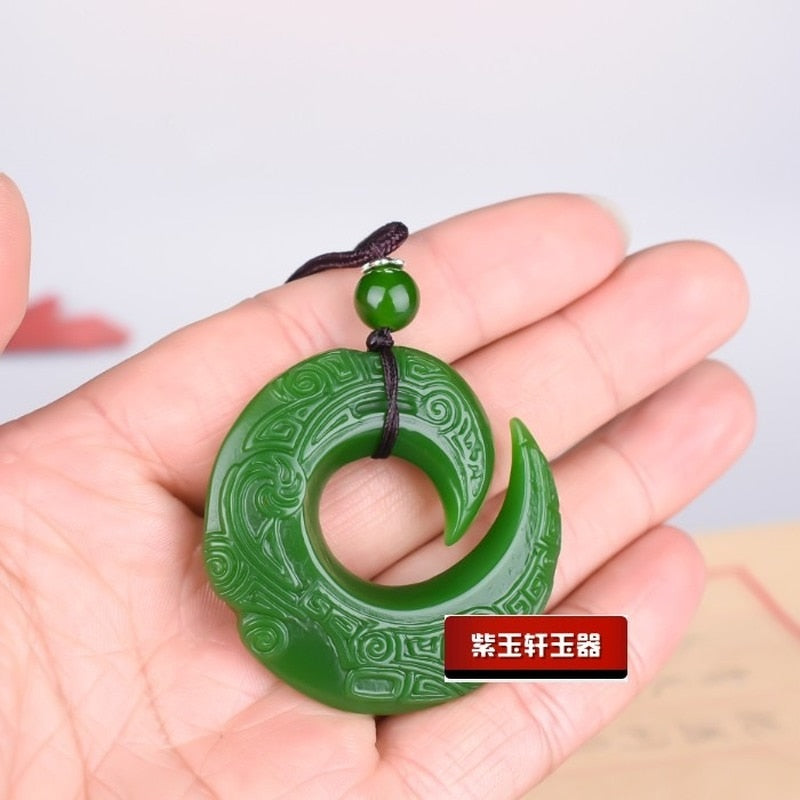 Green Jade Dragon Pendant Fashion Runes Necklace