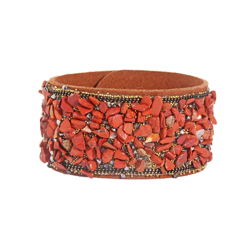Stone Bracelets For Women Wrap Cuff Slake Leather