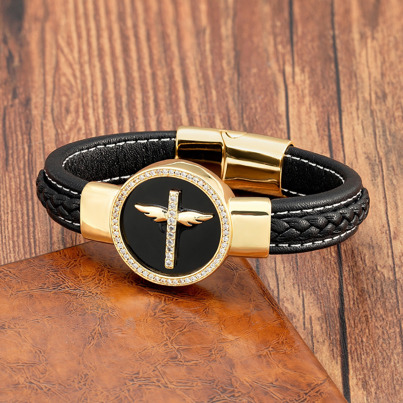 Trendy Jesus Charm Cubic Zirconia Men Bracelet