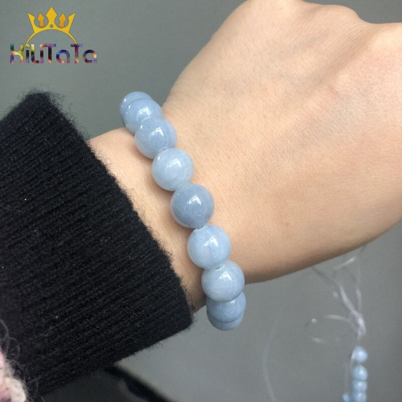 Natural Stone Light Blue Jades Round Loose Spacer