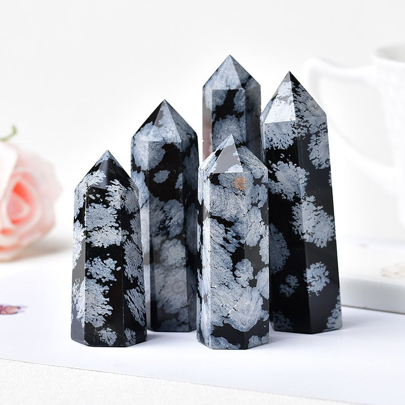 Natural Snowflake Obsidian Quartz Crystal Point