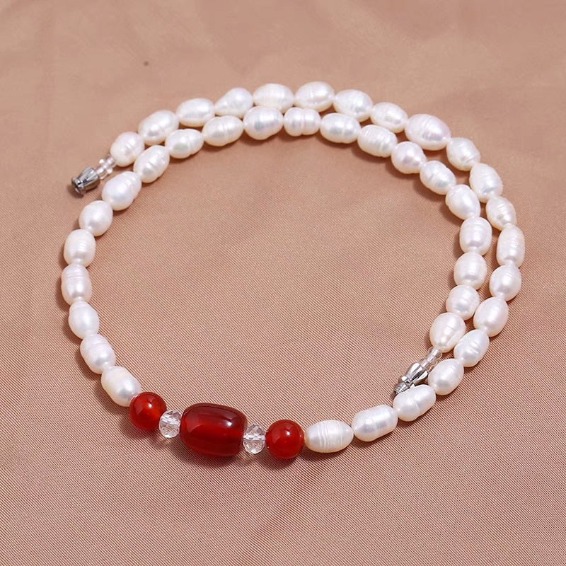 Natural fresh water pearl natural stone necklace