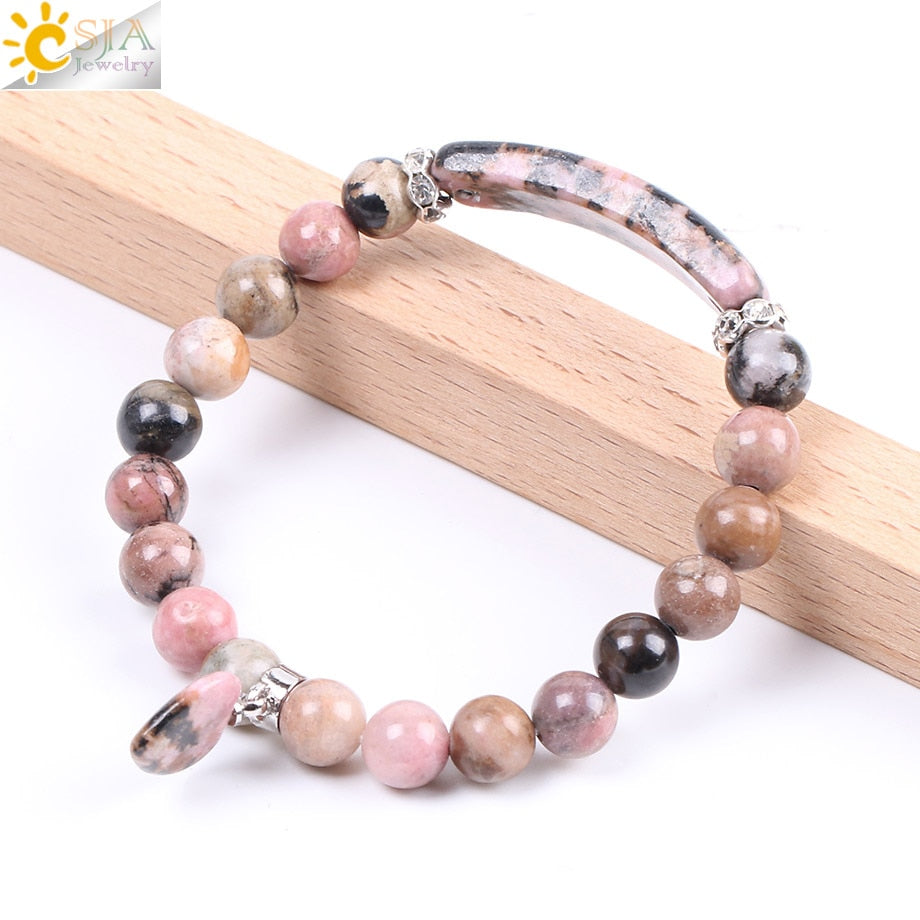 Natural Stone Crystal Bracelet Line Rhodonite Love Heart