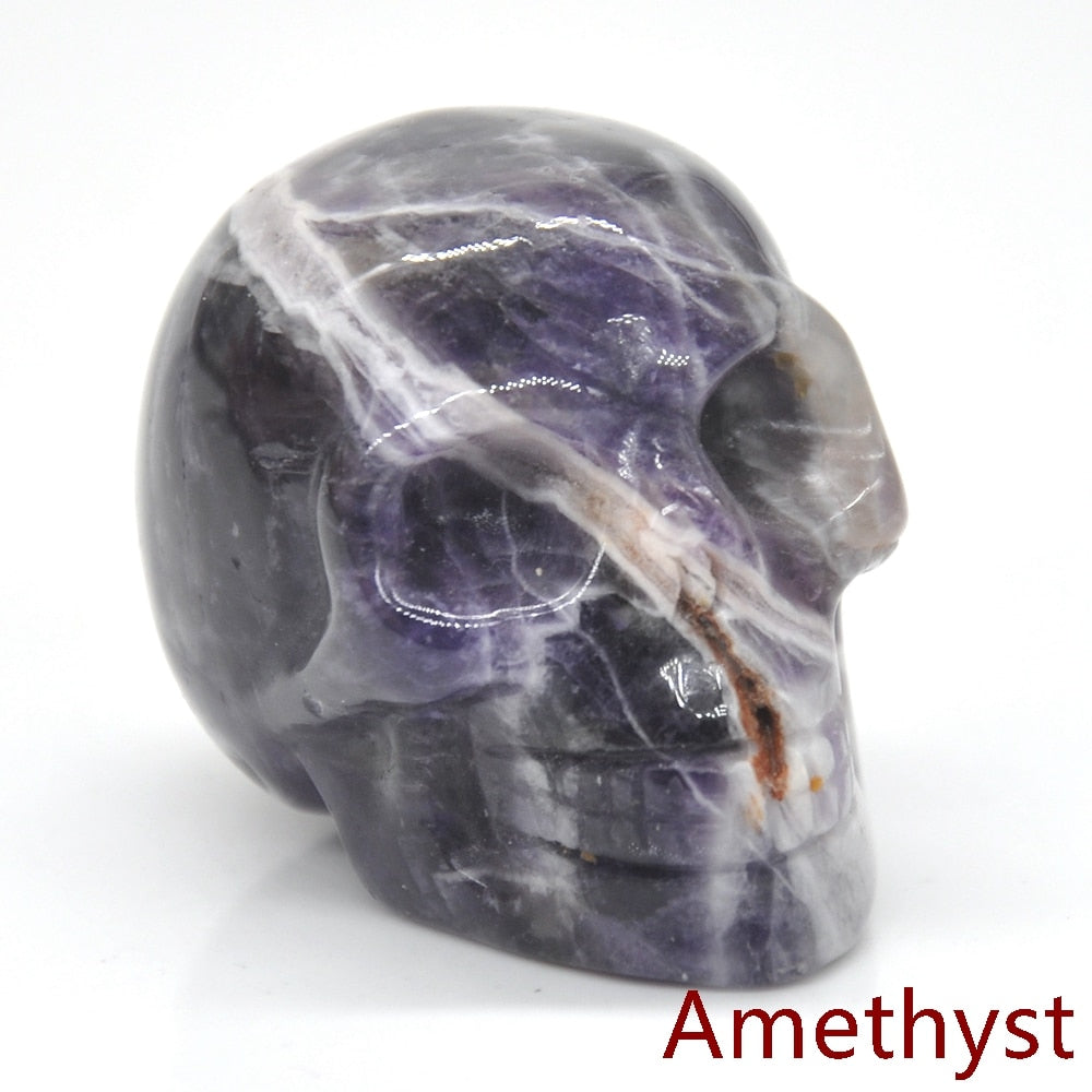Skull Statue Natural Amethyst Black Obsidian Stone