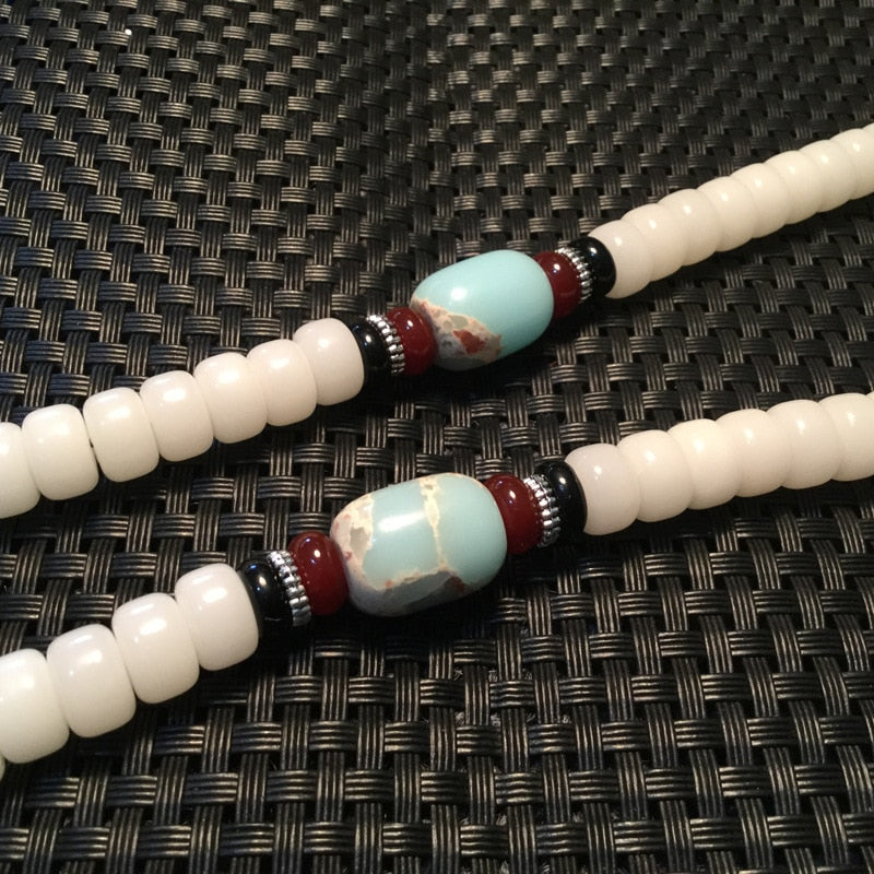 White Bodhi Root Beads Bracelet Lotus Mala Necklace