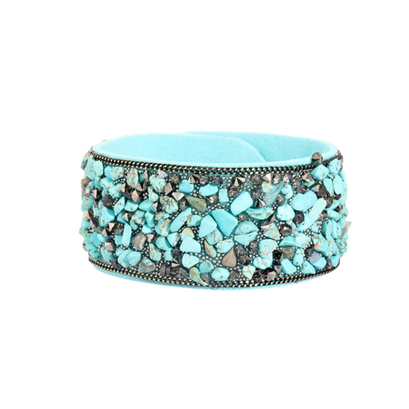 Stone Bracelets For Women Wrap Cuff Slake Leather