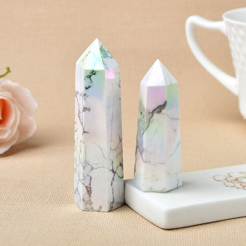 Aura Howlite Crystal Point Electroplating Wand Healing