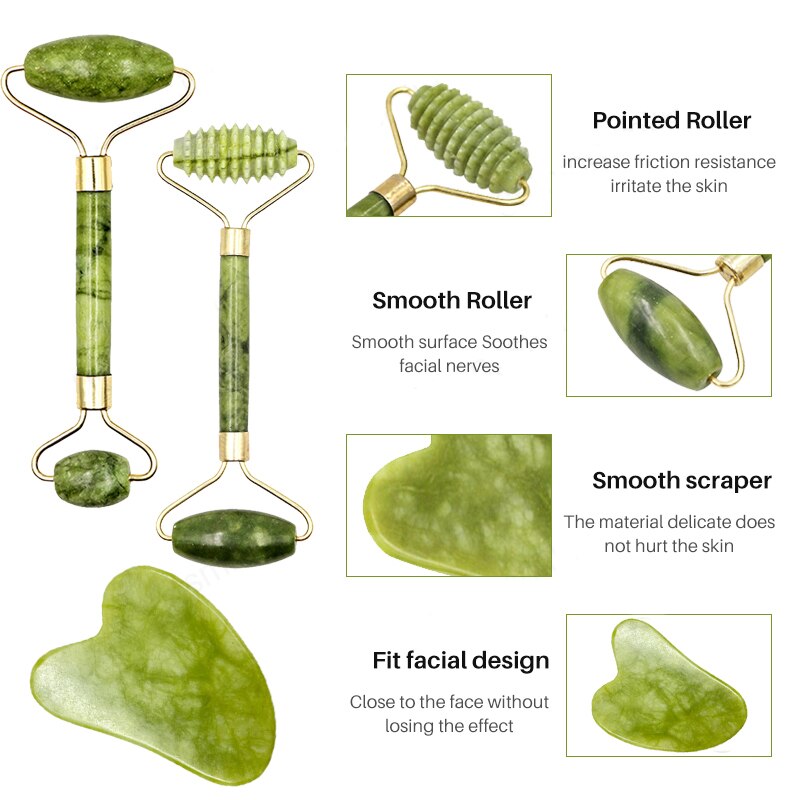 2pieces Face Massager Natural Jade Stone Set