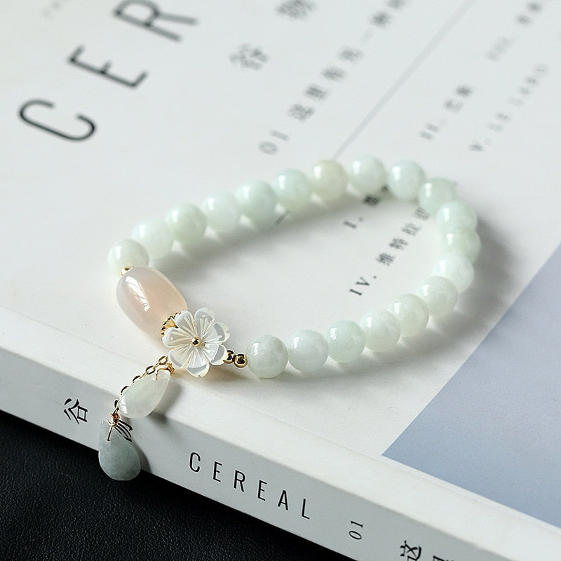 Natural Jade Emerald Agate Beads Bracelet Adjustable