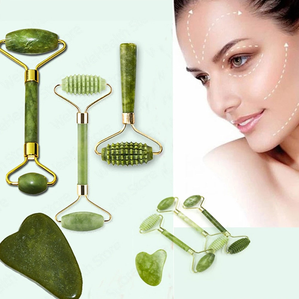 Gua Sha Massager Tool Massage Jade Roller Set