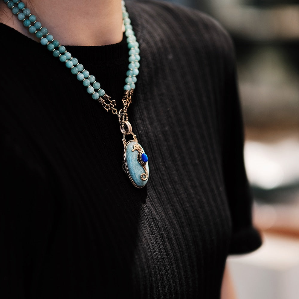 Amorita boutique marble stone chain Seahorse