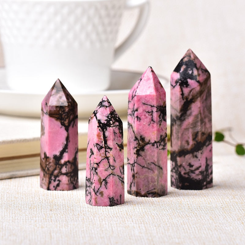 Quartz Point Rhodonite Healing Obelisk Pink Stone Wand
