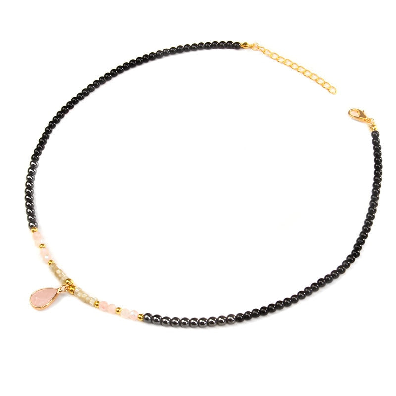 Drop Pendant Necklace Natural Quartz Stone Beaded