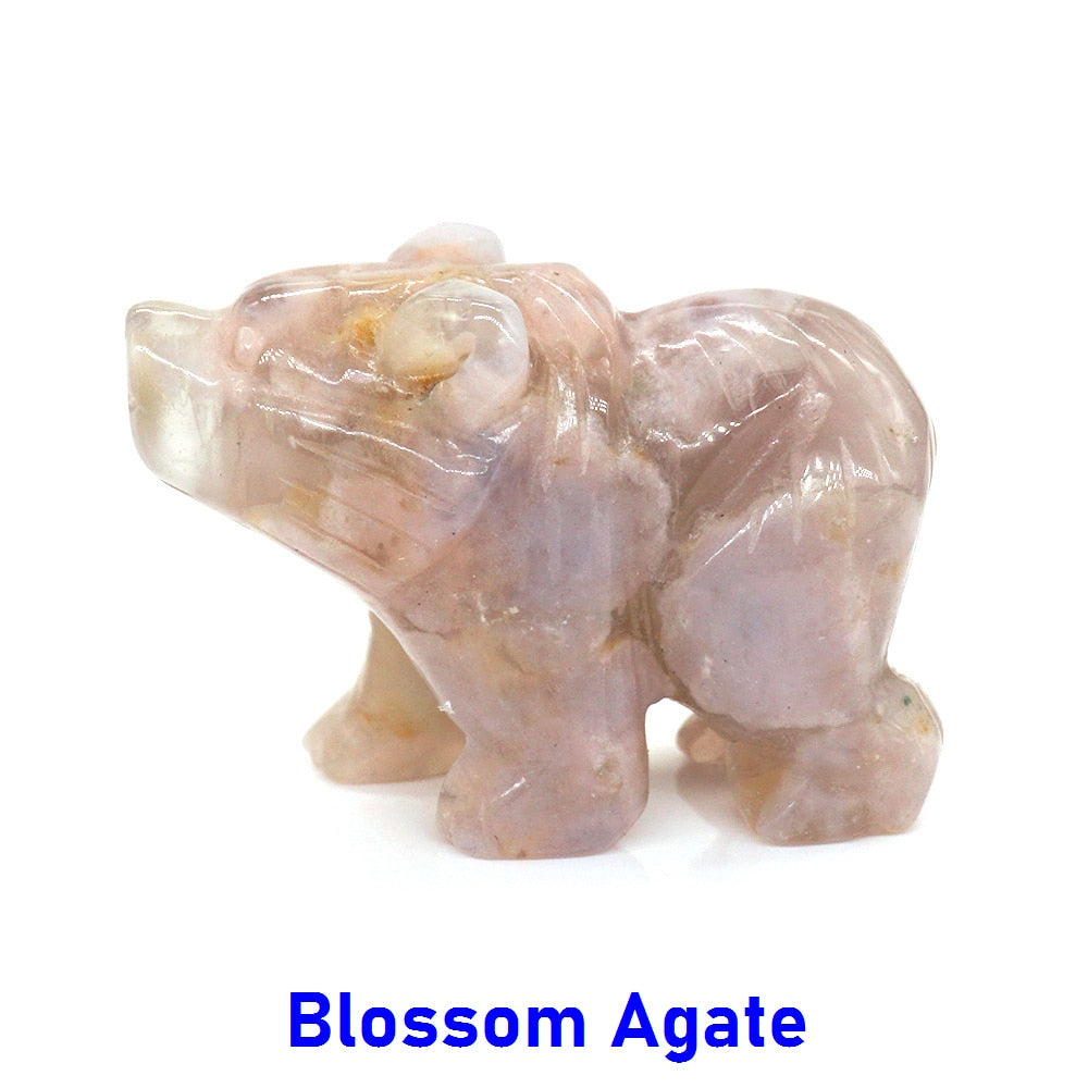 Bear Statue Natural Stone Hand Carved Figure Room