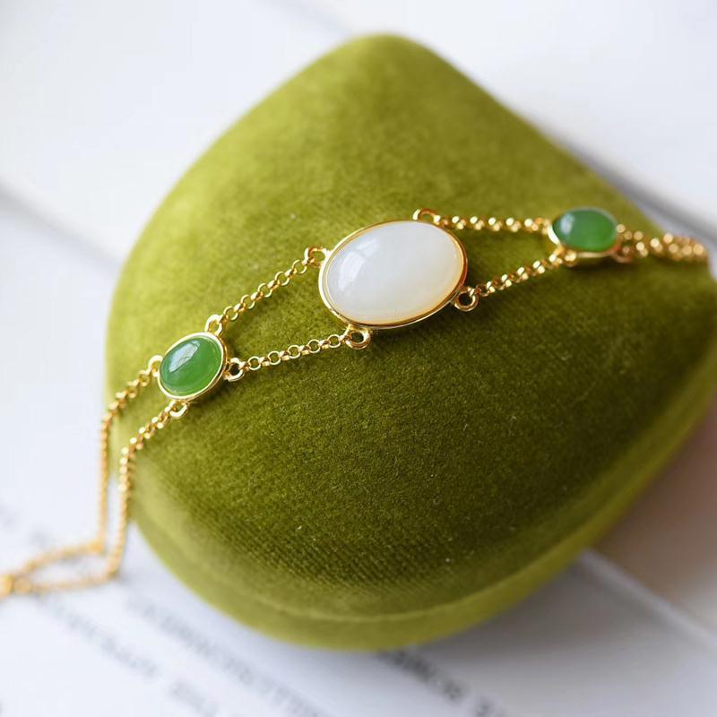 Inlaid natural Hetian white chalcedony